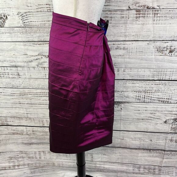 St. John Skirt sz 10 Magenta Taffeta Silk Straight Knee Wedding Cocktail Modest - Picture 8 of 10